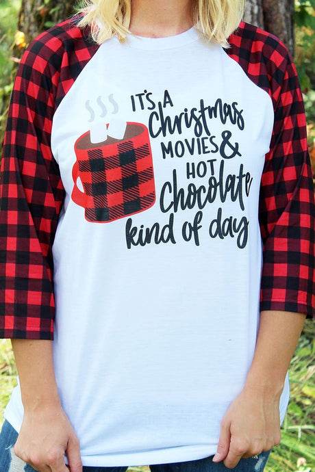 CHRISTMAS MOVIES & HOT CHOCOLATE TRI-BLEND UNISEX 3/4 RAGLAN